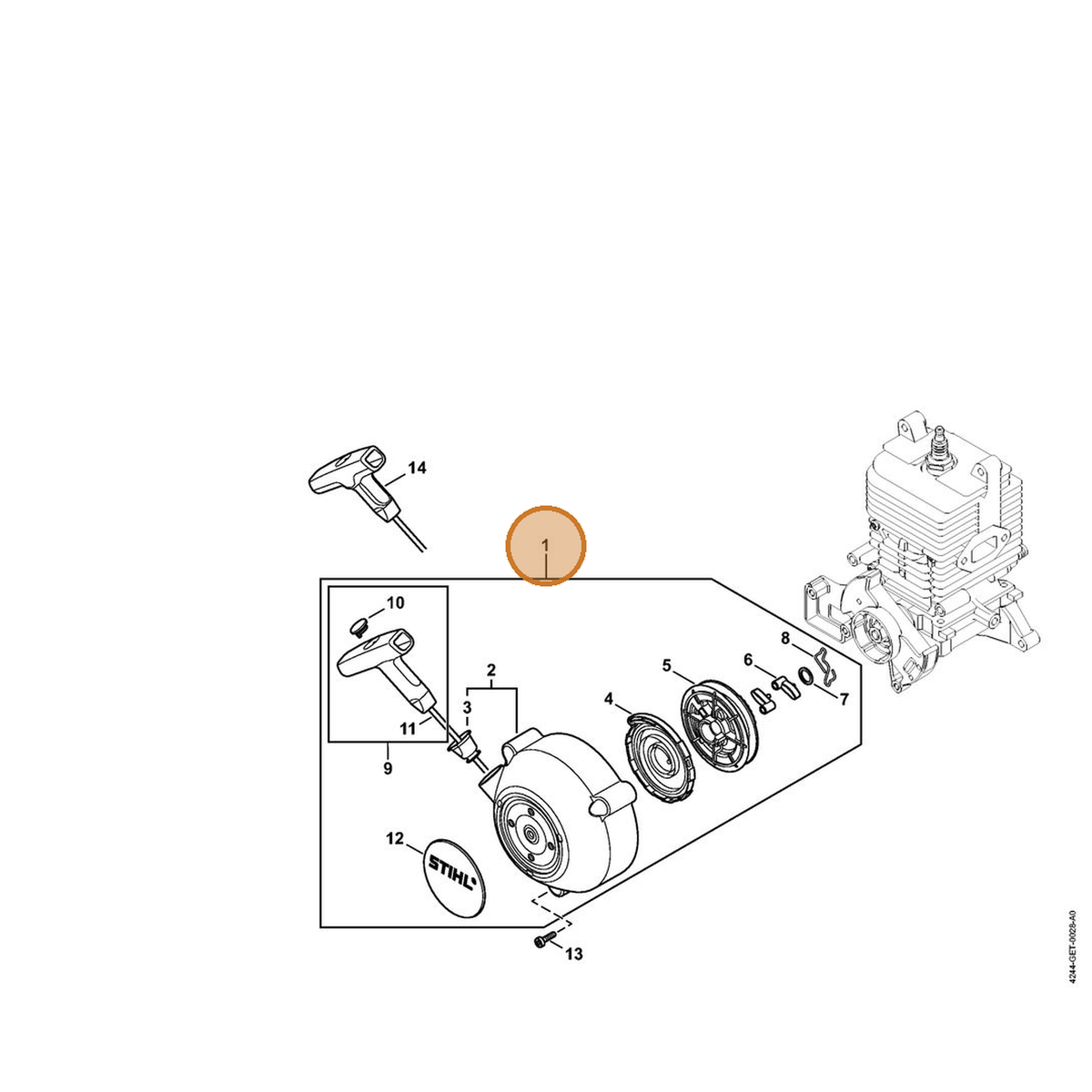 STIHL part 4244-190-0304 — IPL diagram snippet (6x zoom, amber highlight)
