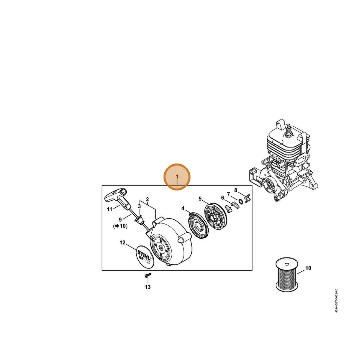 STIHL part 4244-190-0305 — IPL diagram snippet (6x zoom, amber highlight)