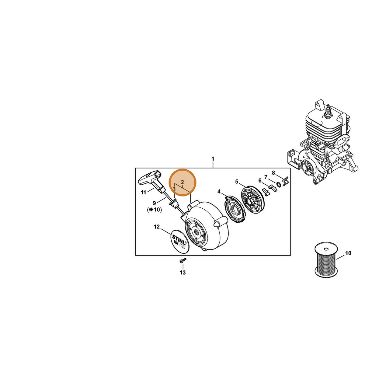 STIHL part 4244-190-0402 — IPL diagram snippet (6x zoom, amber highlight)