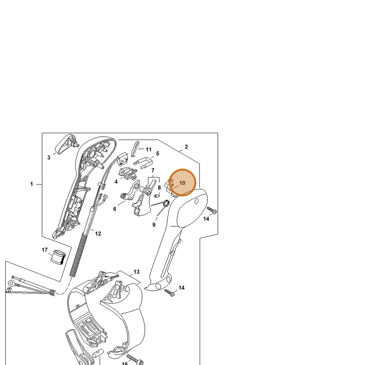 STIHL part 4244-195-0100 — IPL diagram snippet (6x zoom, amber highlight)