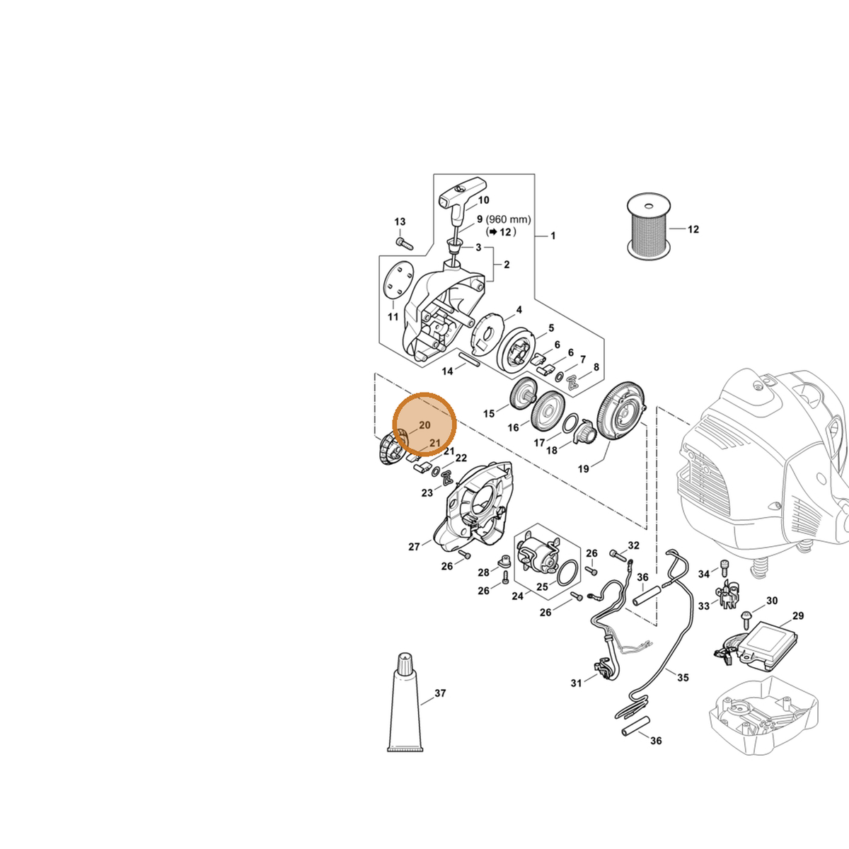 STIHL part 4244-195-2000 — IPL diagram snippet (6x zoom, amber highlight)