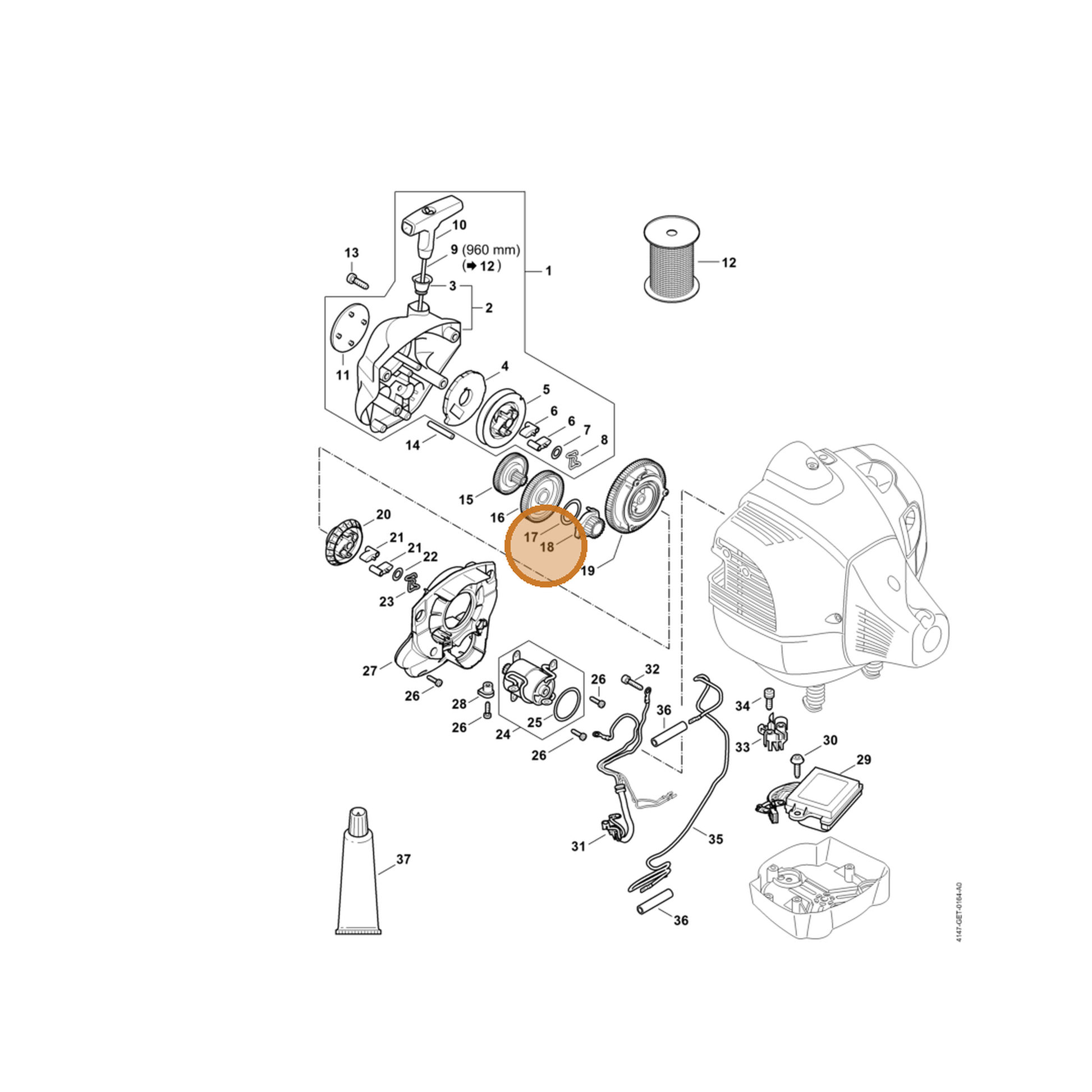 STIHL part 4244-195-6702 — IPL diagram snippet (6x zoom, amber highlight)
