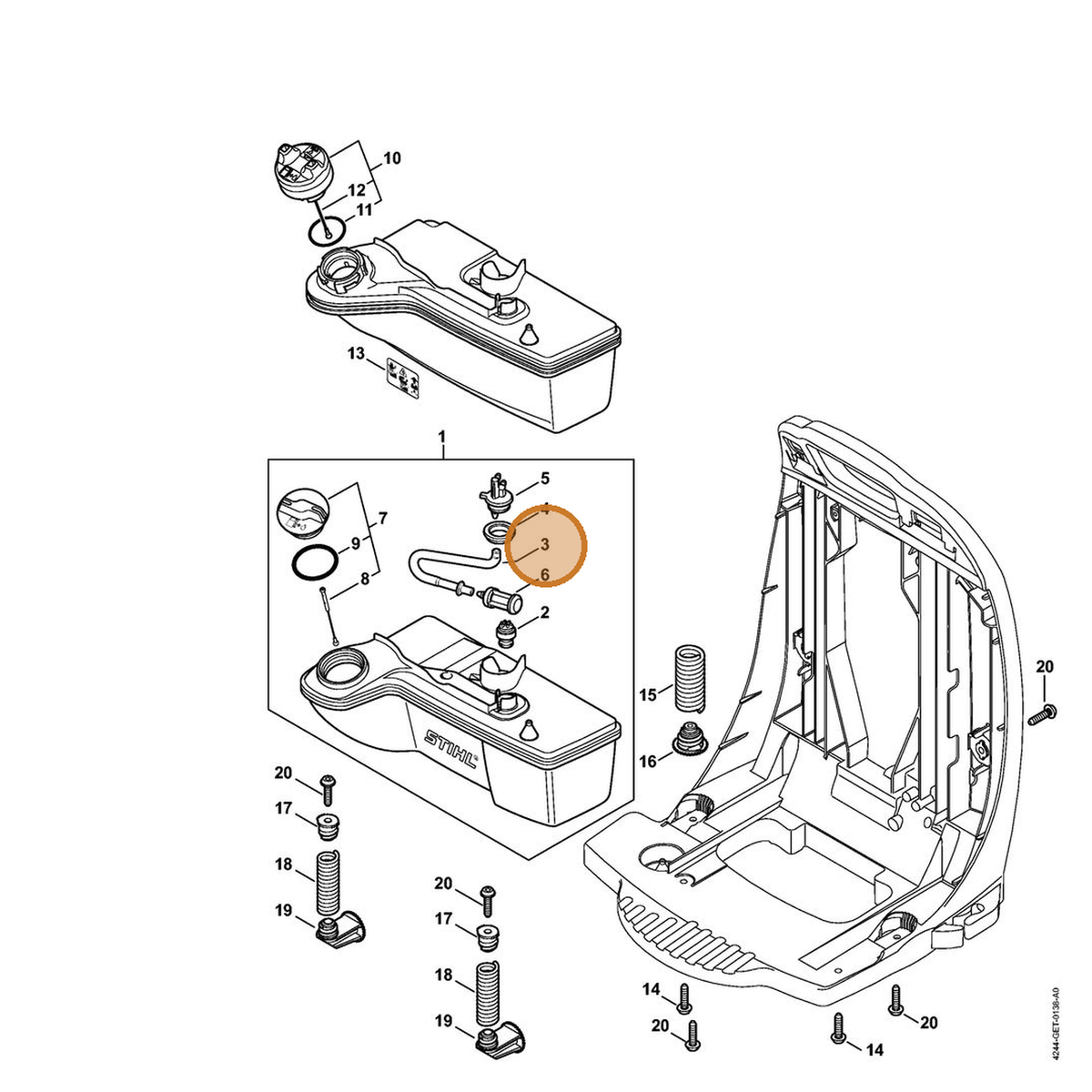 STIHL part 4244-358-0801 — IPL diagram snippet (6x zoom, amber highlight)