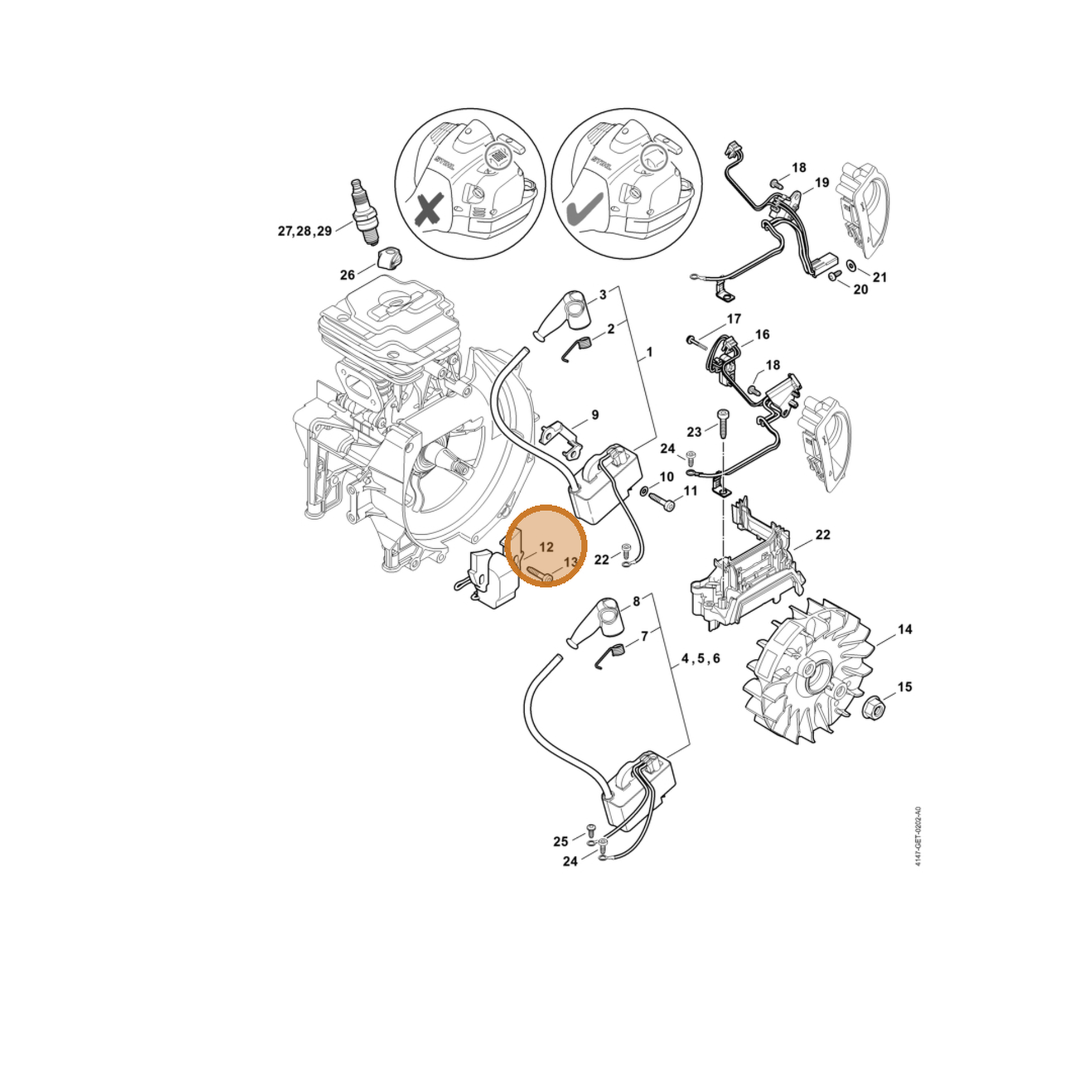 STIHL part 4244-404-3500 — IPL diagram snippet (6x zoom, amber highlight)