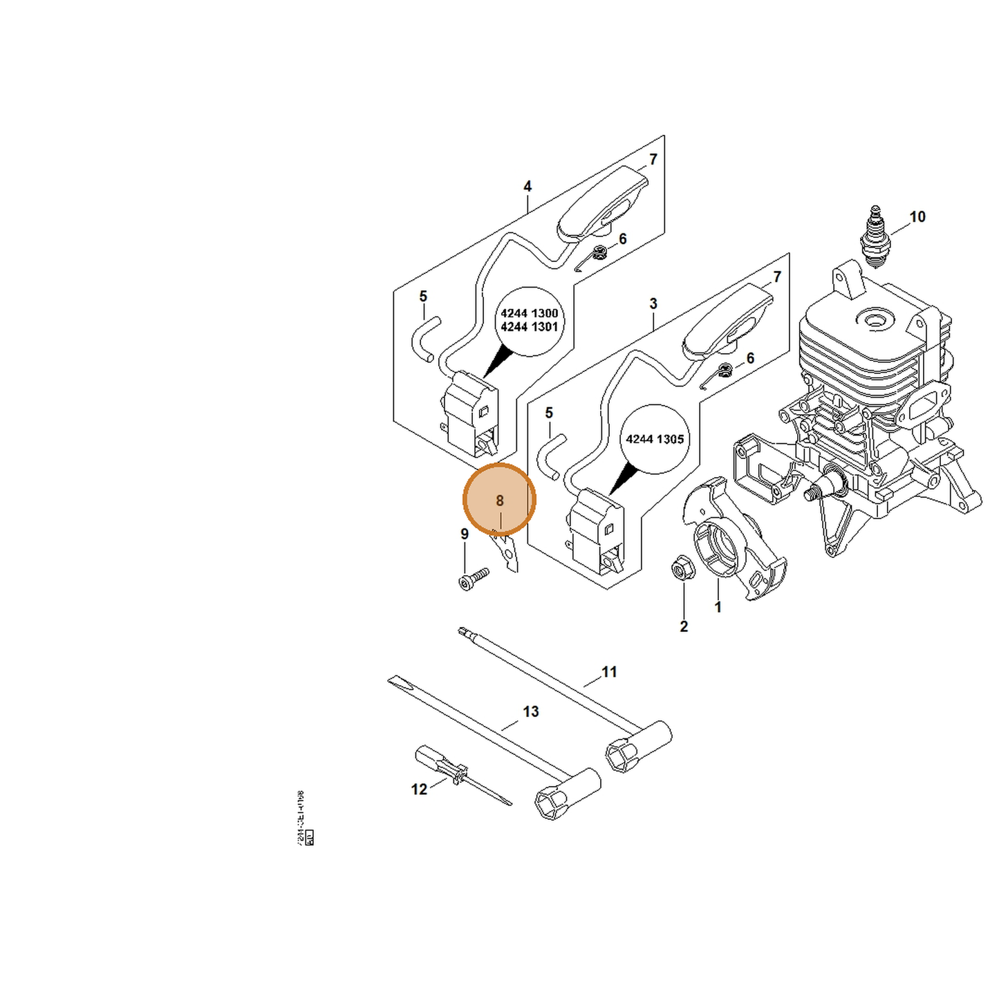 STIHL part 4244-431-2100 — IPL diagram snippet (6x zoom, amber highlight)