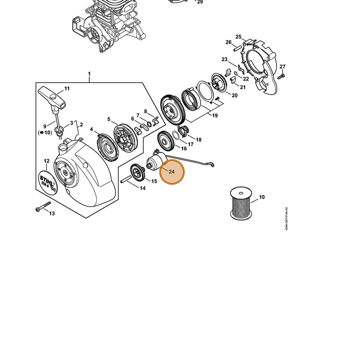 STIHL part 4244-600-0200 — IPL diagram snippet (6x zoom, amber highlight)