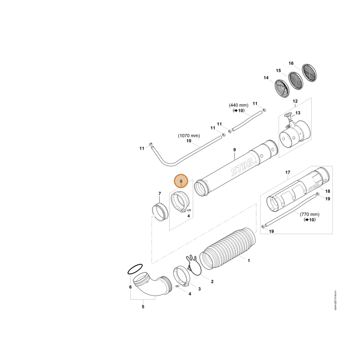 STIHL part 4244-700-7100 — IPL diagram snippet (6x zoom, amber highlight)