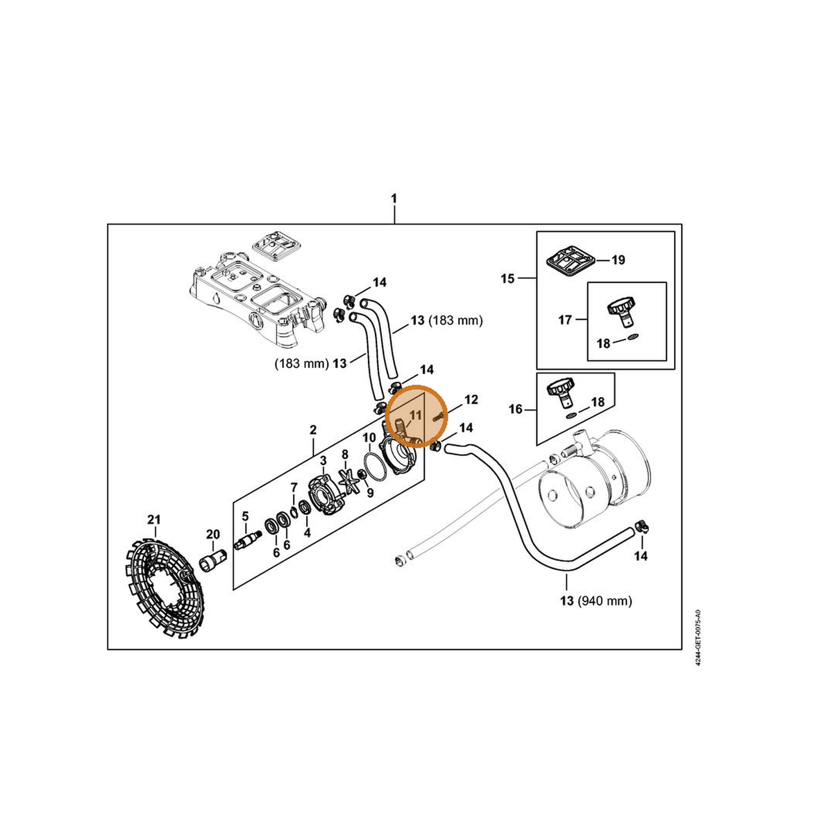 STIHL part 4244-701-0506 — IPL diagram snippet (6x zoom, amber highlight)