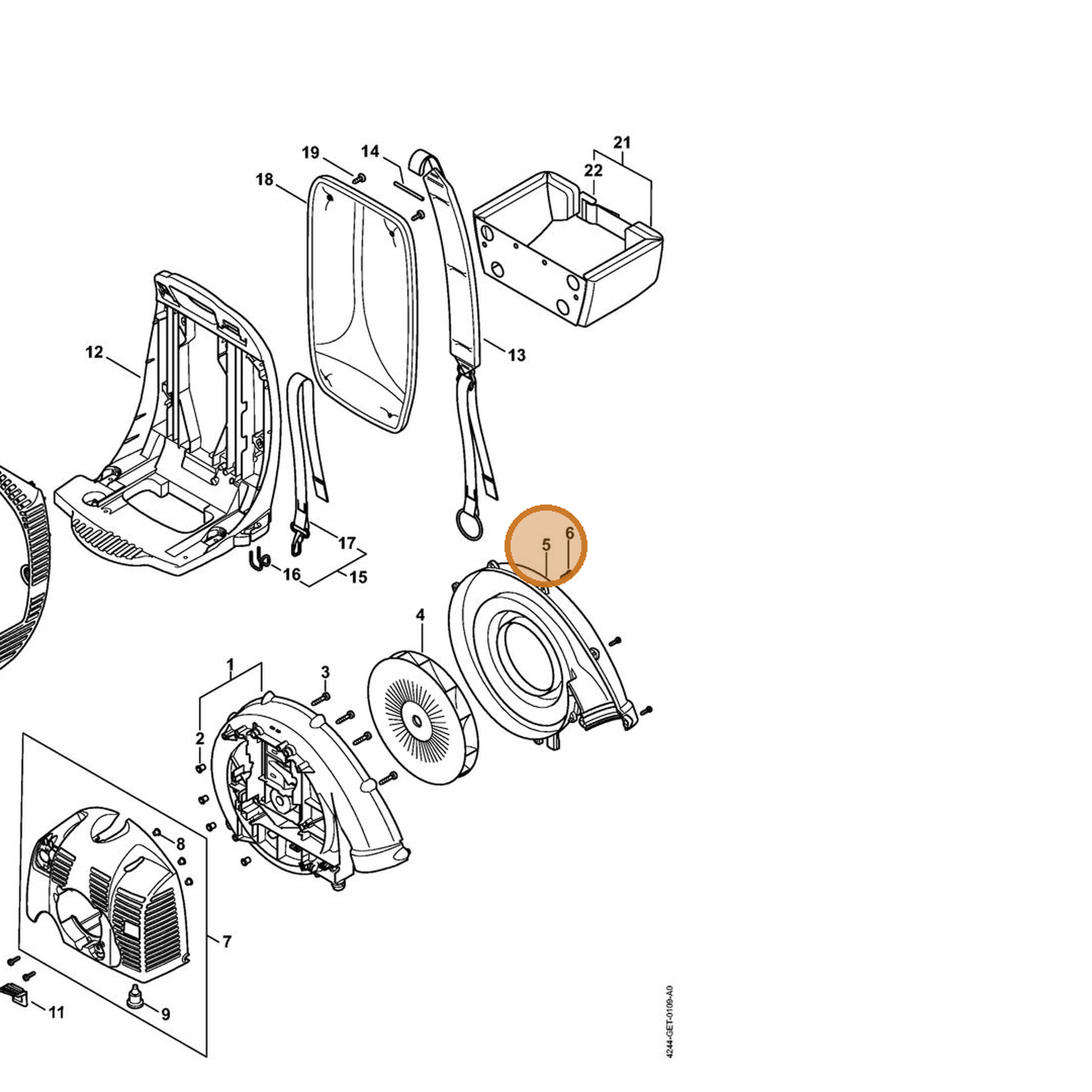 STIHL part 4244-701-0705 — IPL diagram snippet (6x zoom, amber highlight)