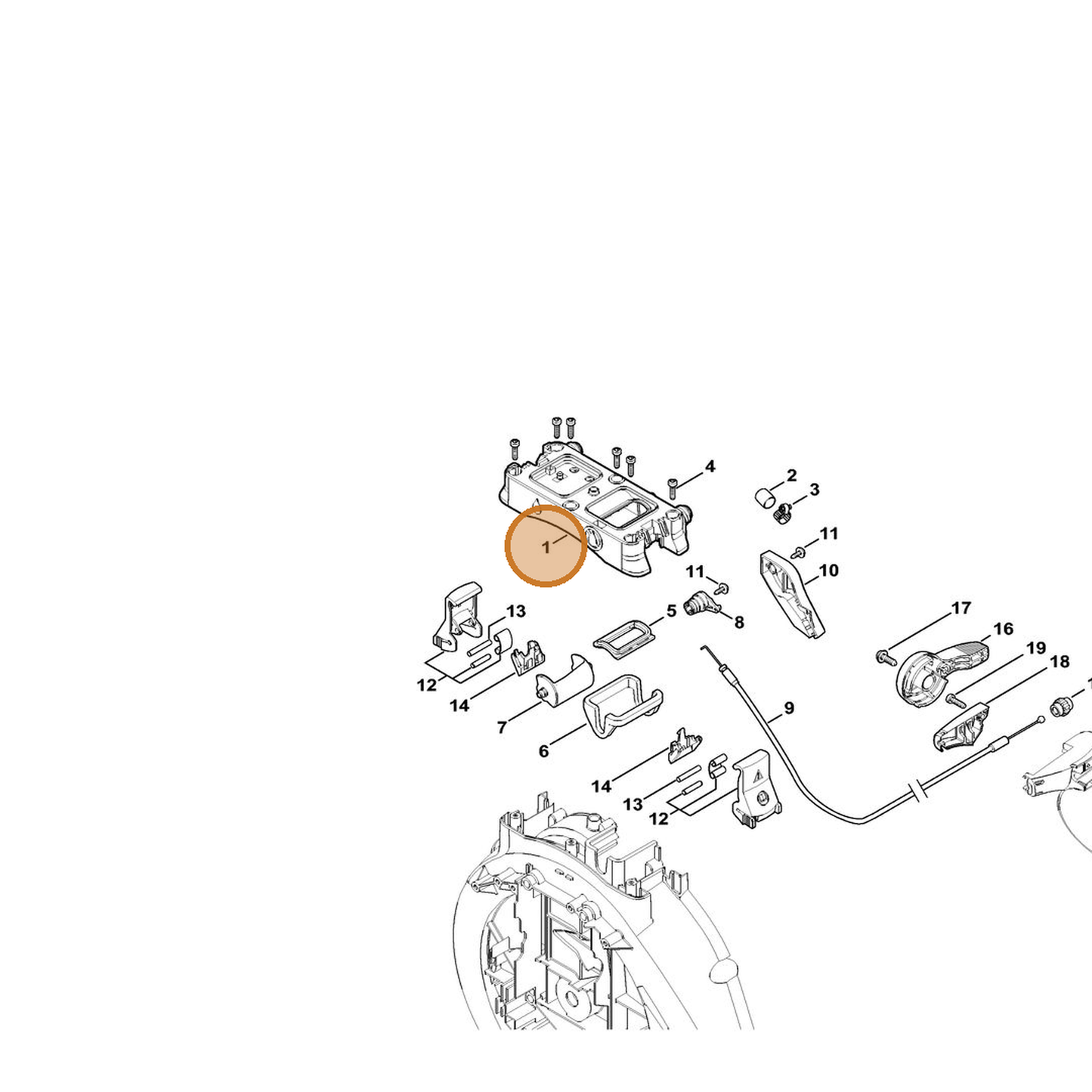 STIHL part 4244-701-1001 — IPL diagram snippet (6x zoom, amber highlight)