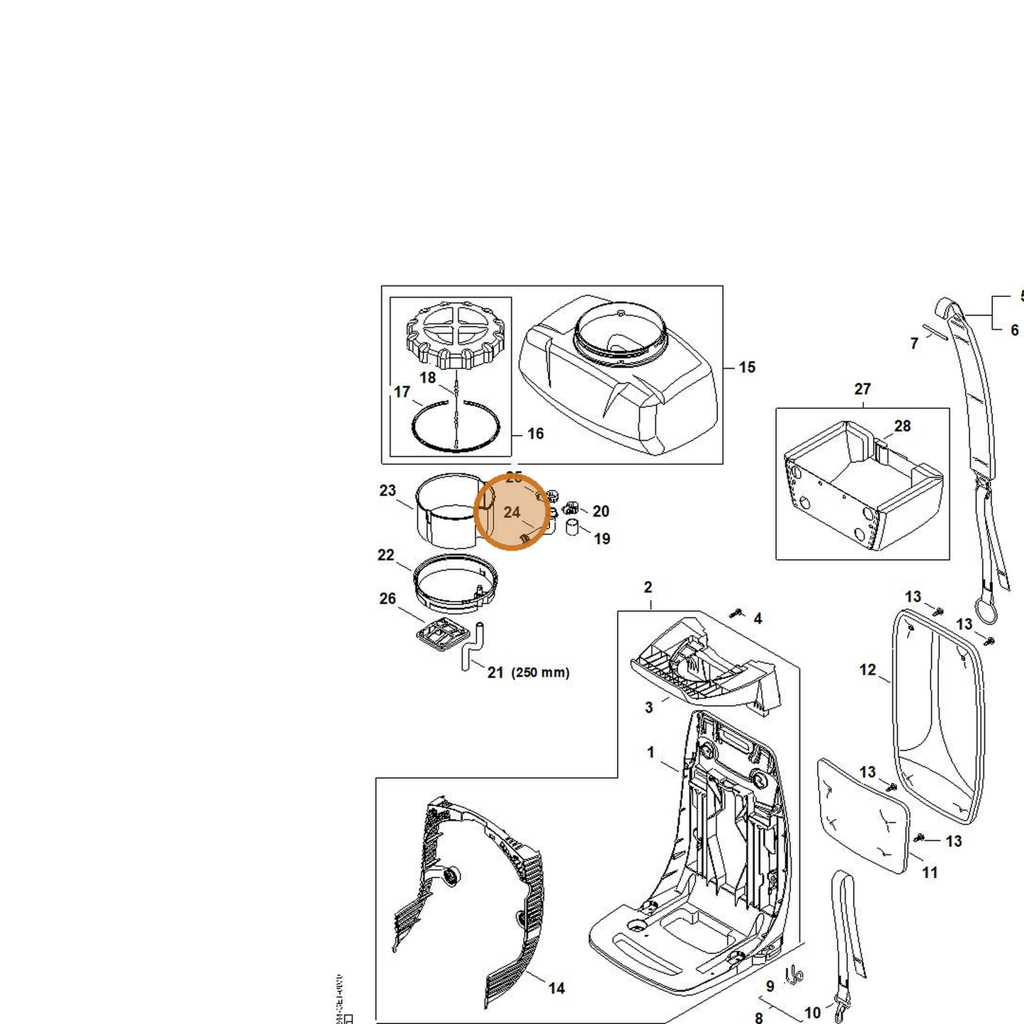 STIHL part 4244-701-6001 — IPL diagram snippet (6x zoom, amber highlight)