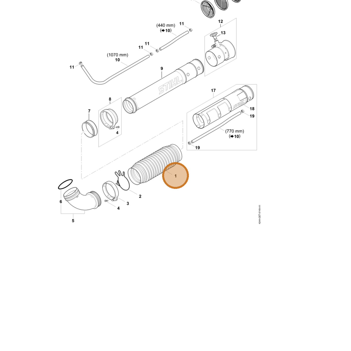 STIHL part 4244-701-6104 — IPL diagram snippet (6x zoom, amber highlight)