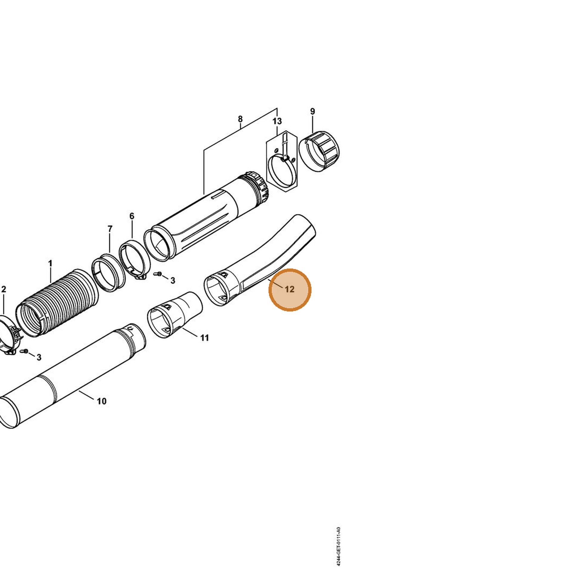 STIHL part 4244-708-6302 — IPL diagram snippet (6x zoom, amber highlight)