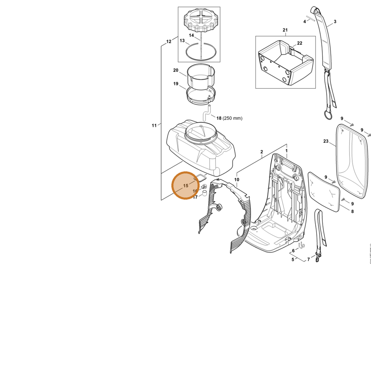 STIHL part 4244-719-0250 — IPL diagram snippet (6x zoom, amber highlight)