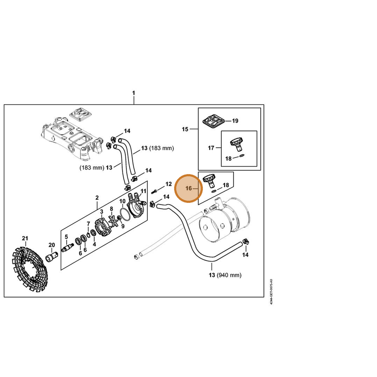 STIHL part 4244-770-0200 — IPL diagram snippet (6x zoom, amber highlight)