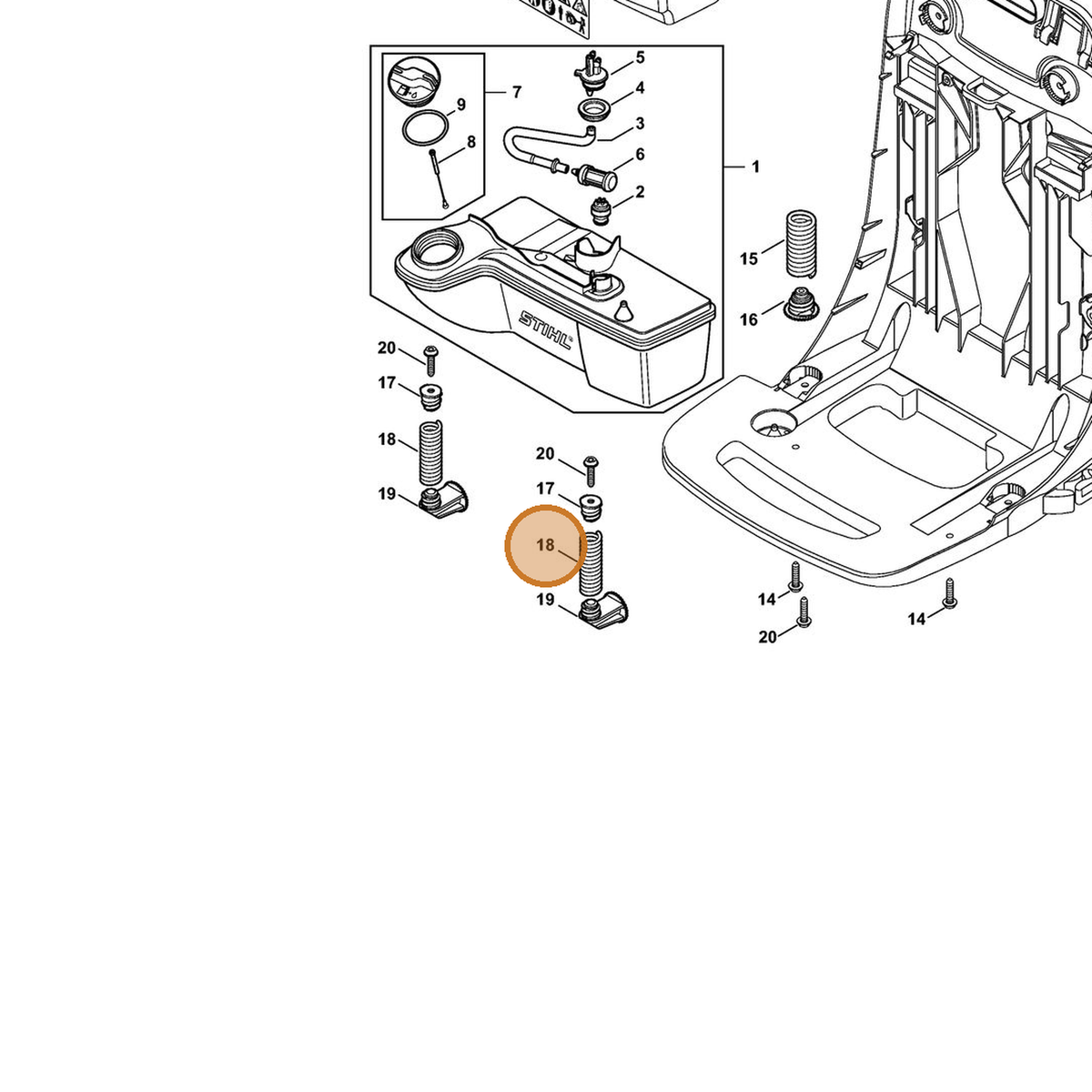 STIHL part 4244-791-3102 — IPL diagram snippet (6x zoom, amber highlight)