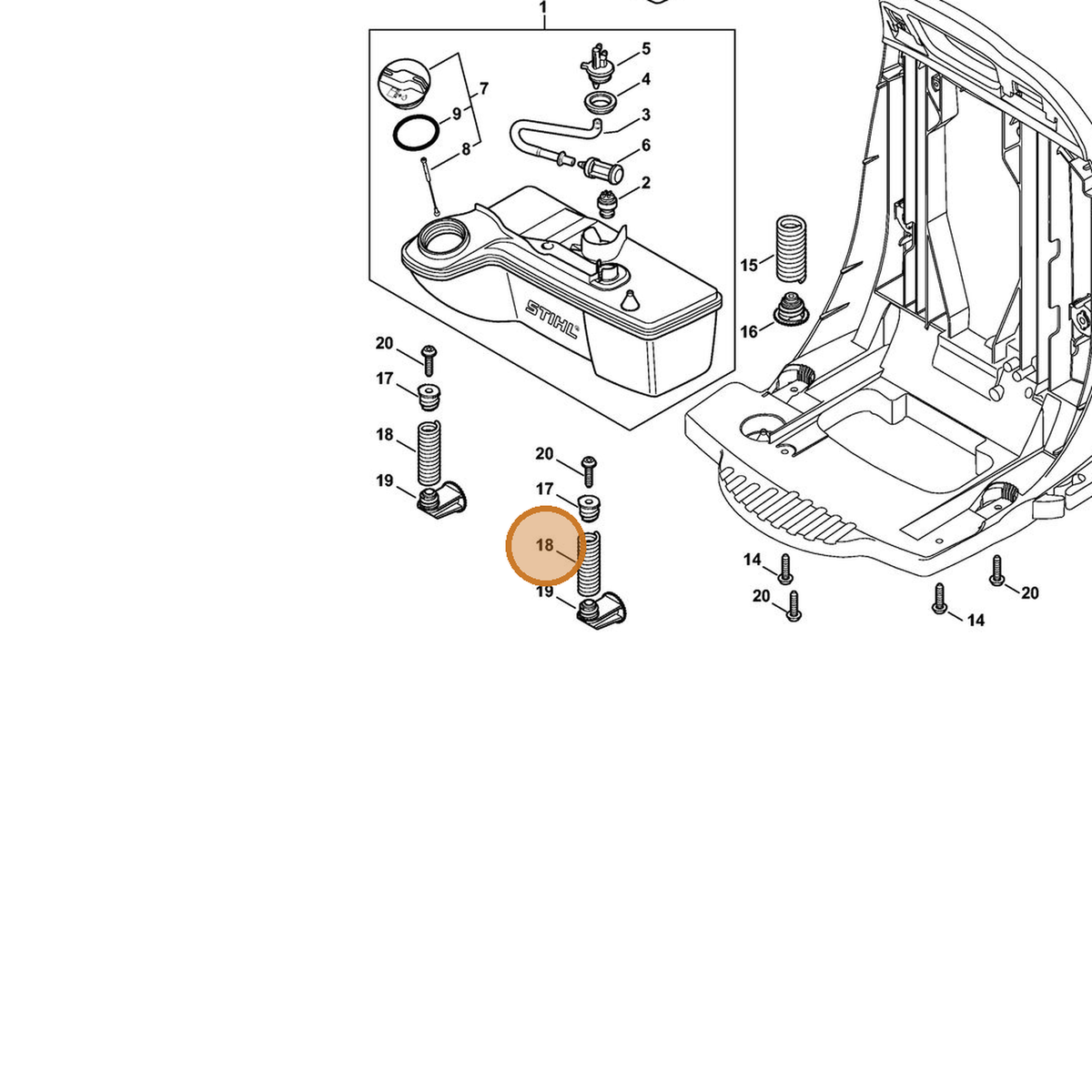 STIHL part 4244-791-3108 — IPL diagram snippet (6x zoom, amber highlight)