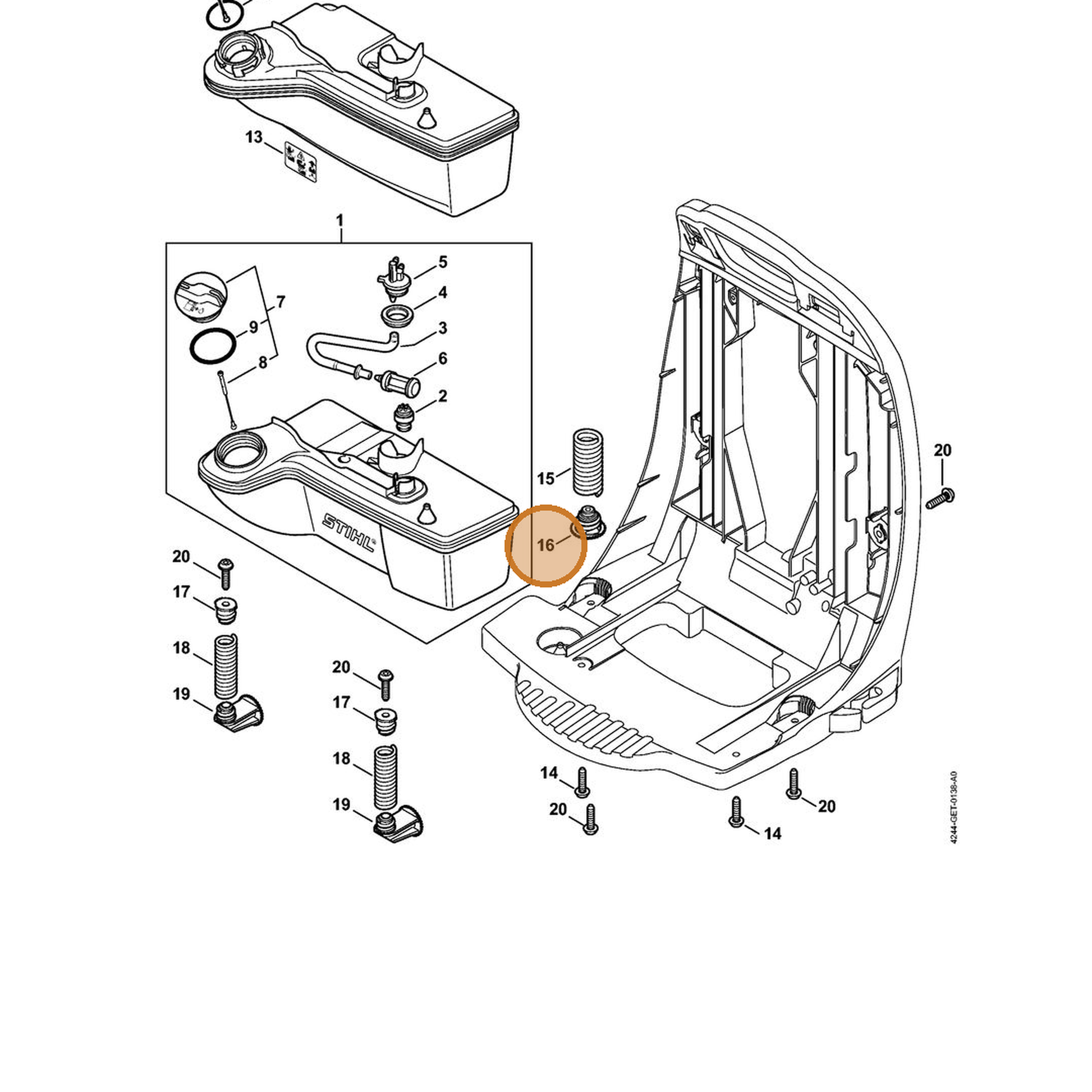 STIHL part 4244-792-2904 — IPL diagram snippet (6x zoom, amber highlight)