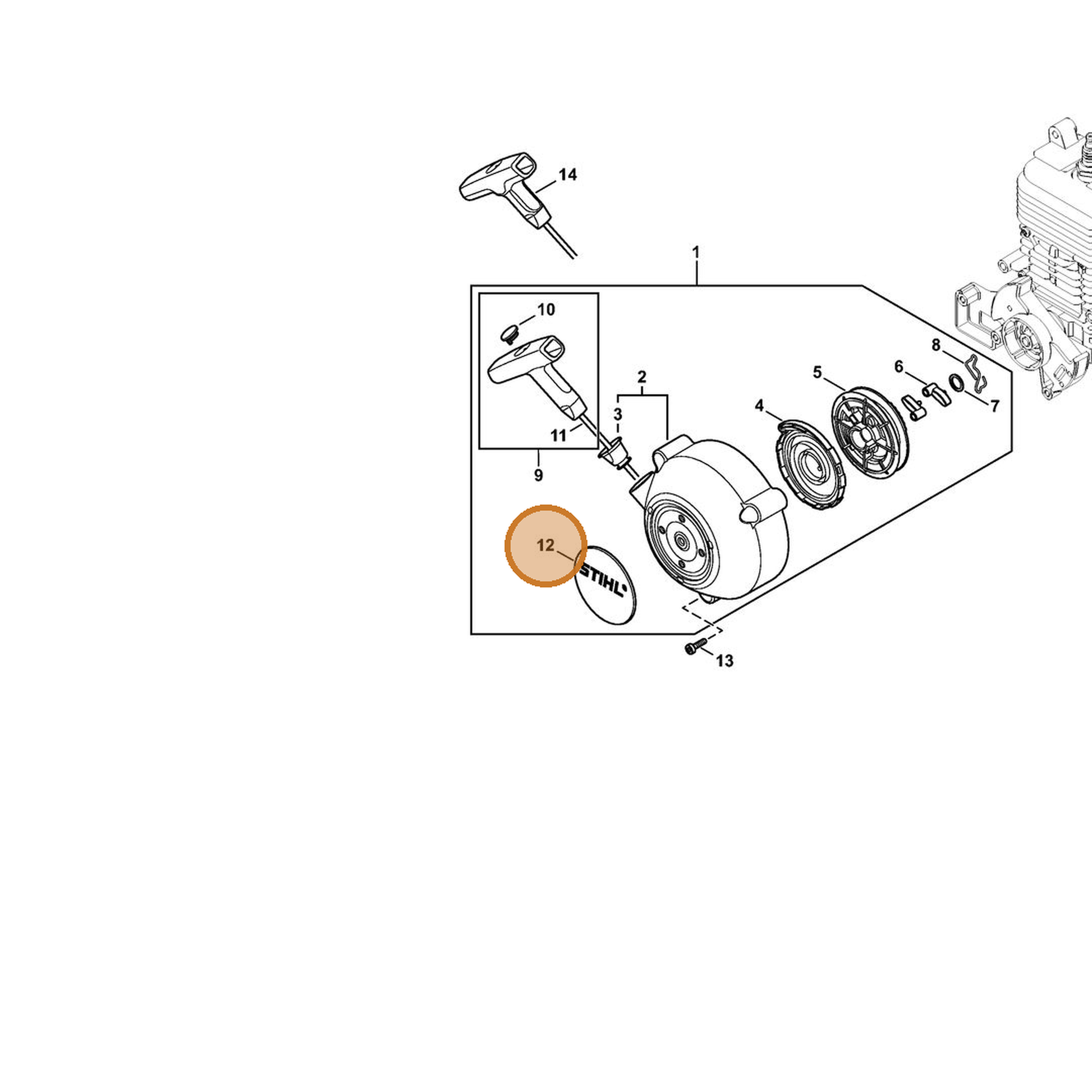 STIHL part 4244-967-1500 — IPL diagram snippet (6x zoom, amber highlight)