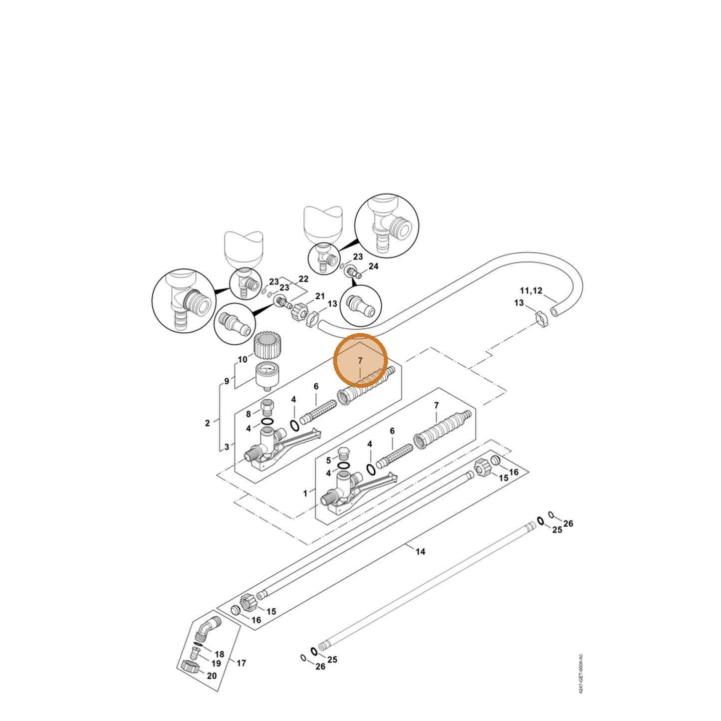 STIHL part 4247-502-3802 — IPL diagram snippet (6x zoom, amber highlight)