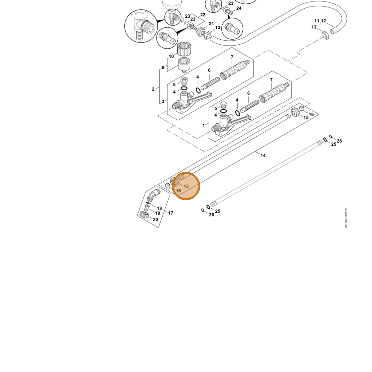 STIHL part 4247-503-0200 — IPL diagram snippet (6x zoom, amber highlight)