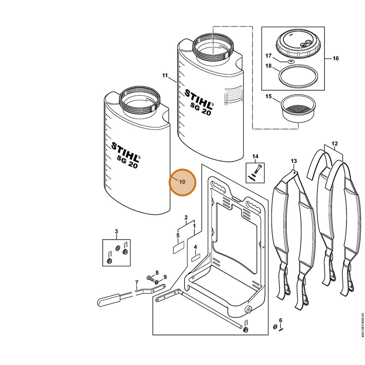 STIHL part 4247-701-0800 — IPL diagram snippet (6x zoom, amber highlight)