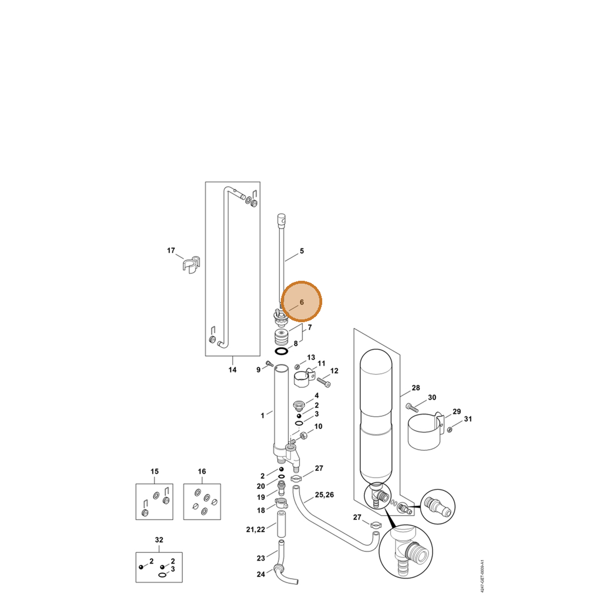 STIHL part 4247-705-2001 — IPL diagram snippet (6x zoom, amber highlight)