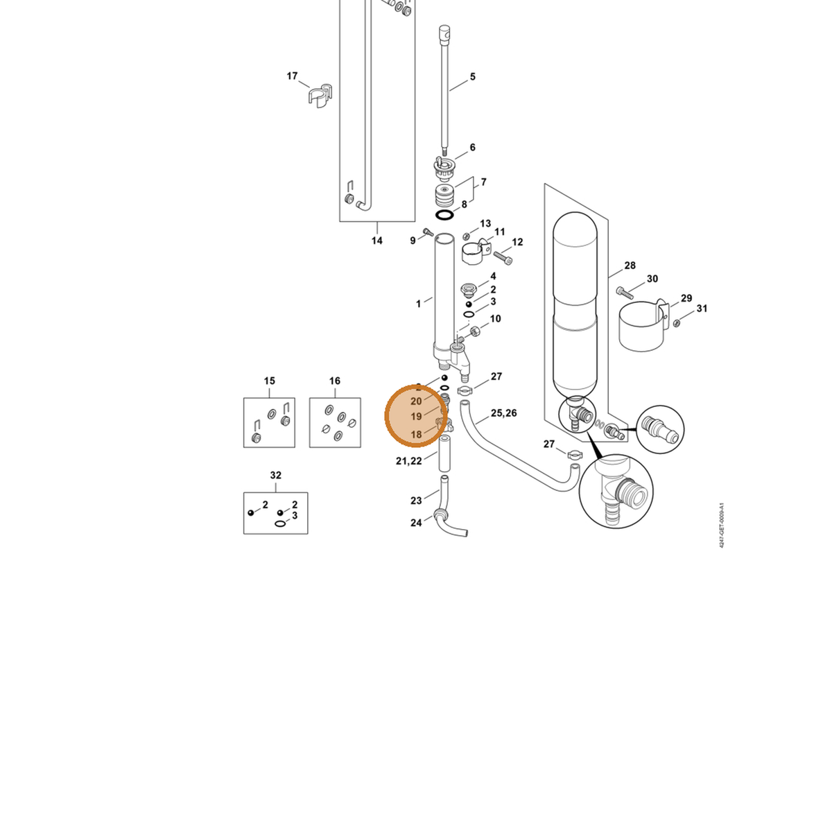 STIHL part 4247-708-9600 — IPL diagram snippet (6x zoom, amber highlight)