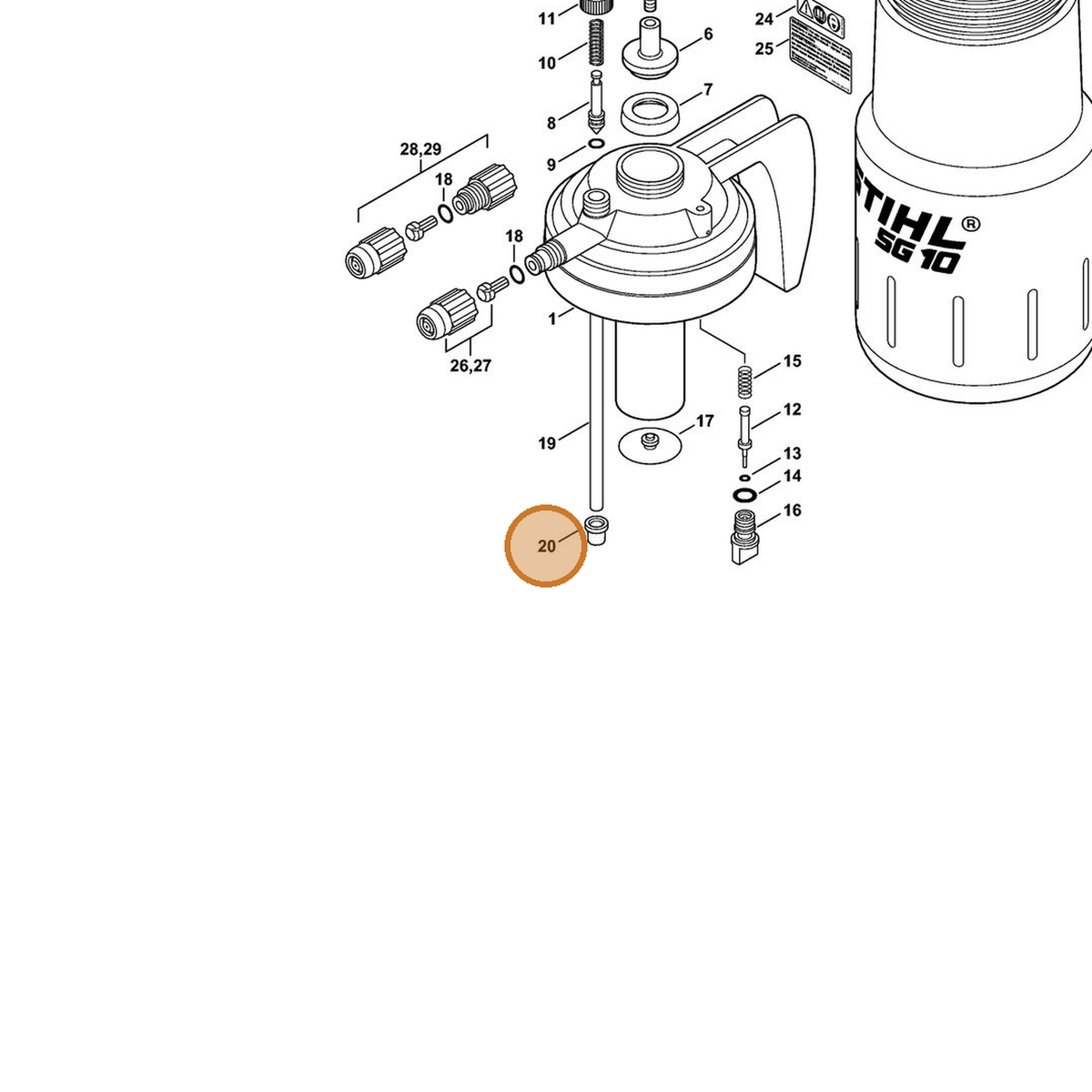 STIHL part 4247-768-0801 — IPL diagram snippet (6x zoom, amber highlight)