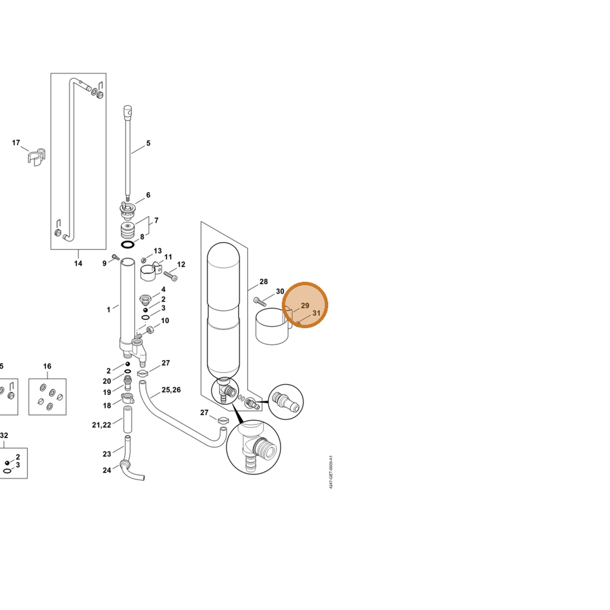STIHL part 4247-792-1601 — IPL diagram snippet (6x zoom, amber highlight)