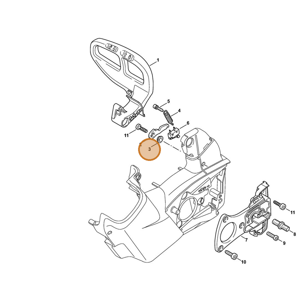 STIHL part 4249-711-2400 — IPL diagram snippet (6x zoom, amber highlight)