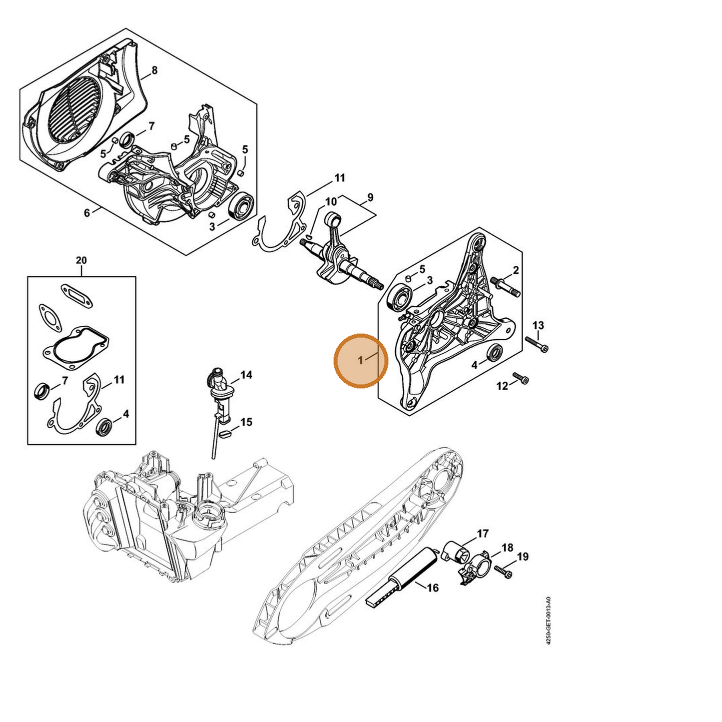 STIHL part 4250-020-2901 — IPL diagram snippet (6x zoom, amber highlight)
