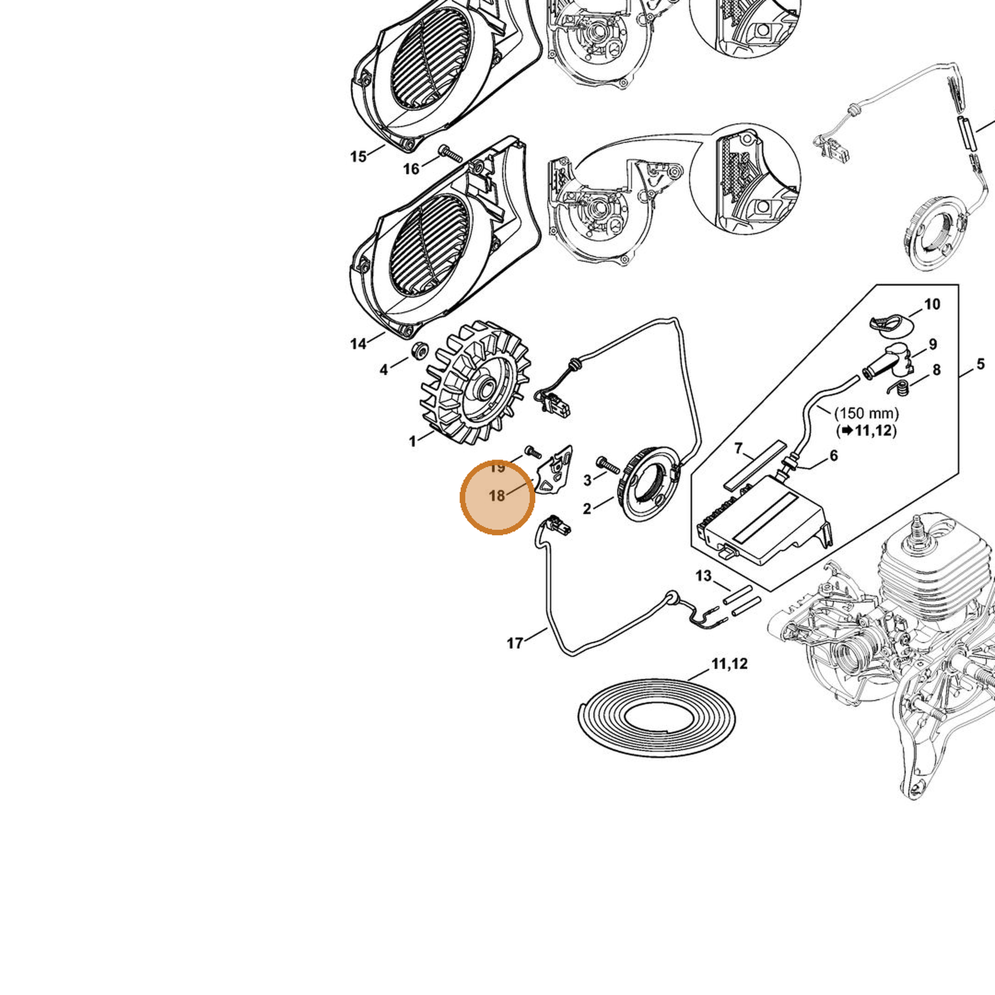 STIHL part 4250-021-1100 — IPL diagram snippet (6x zoom, amber highlight)