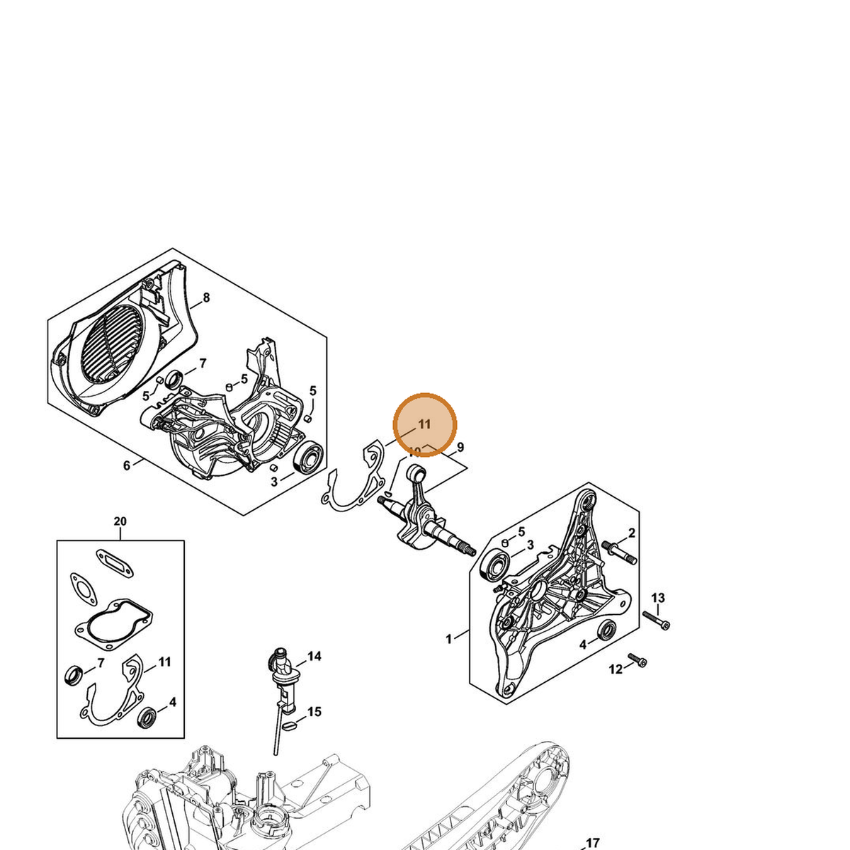 STIHL part 4250-029-0500 — IPL diagram snippet (6x zoom, amber highlight)