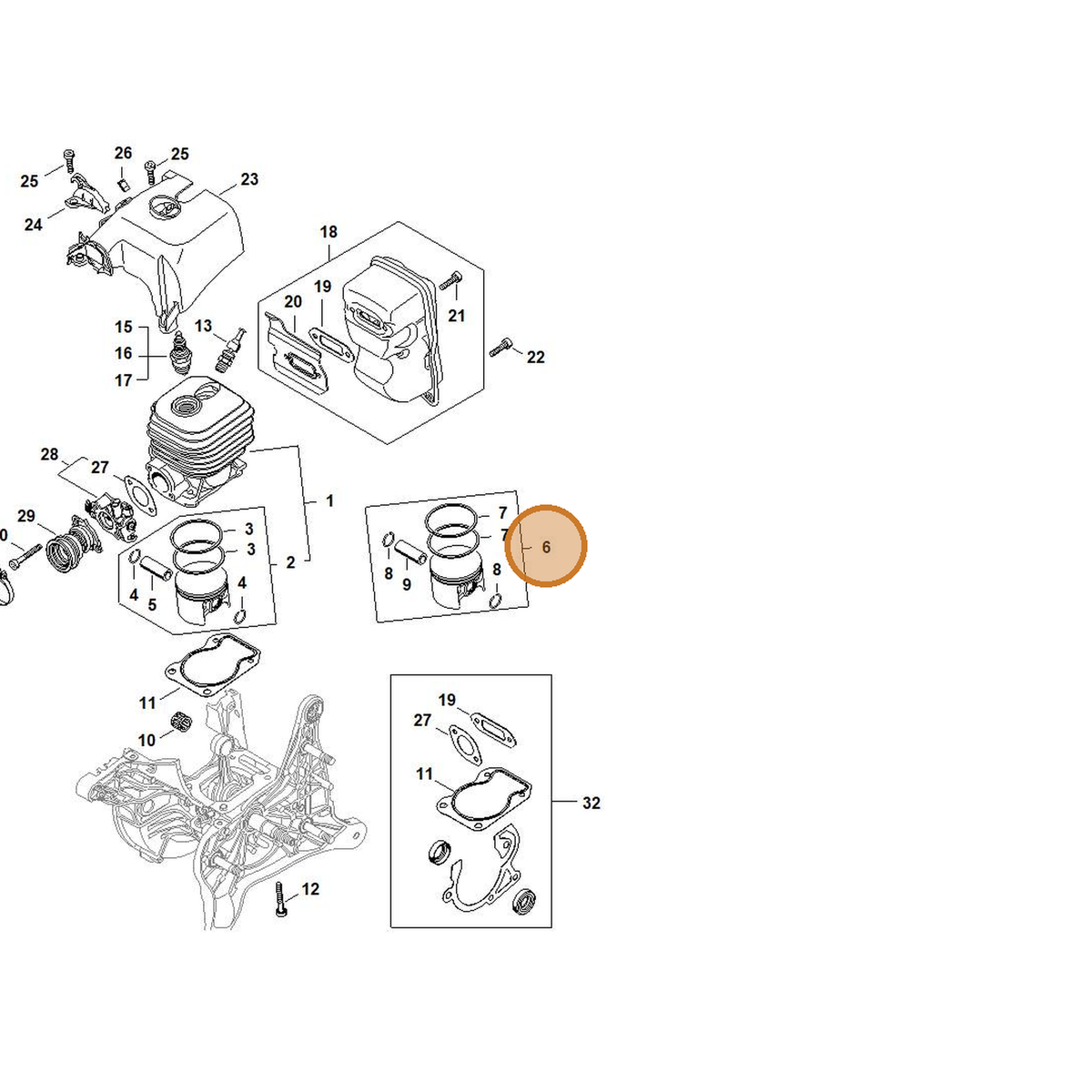 STIHL part 4250-030-2002 — IPL diagram snippet (6x zoom, amber highlight)