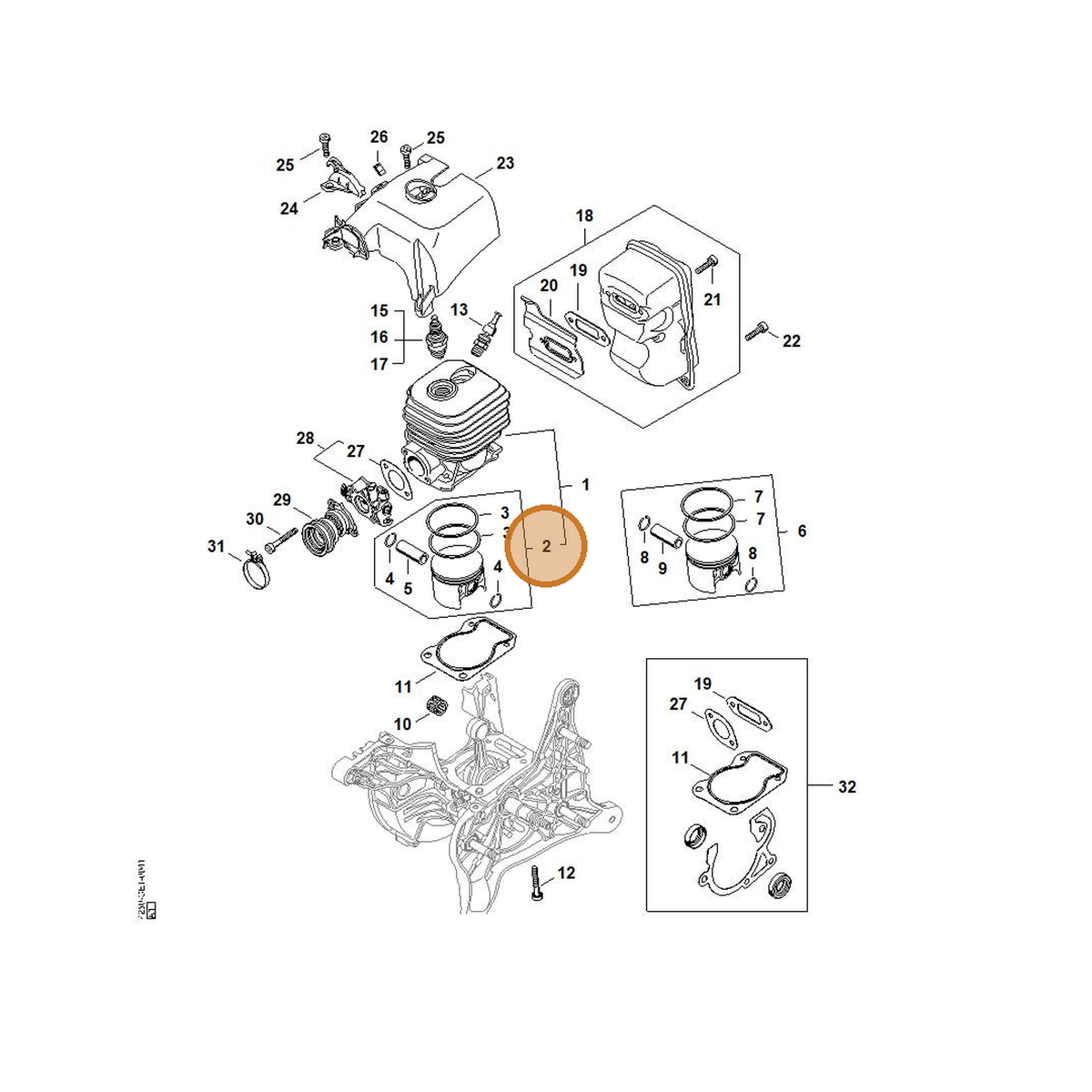 STIHL part 4250-030-2004 — IPL diagram snippet (6x zoom, amber highlight)