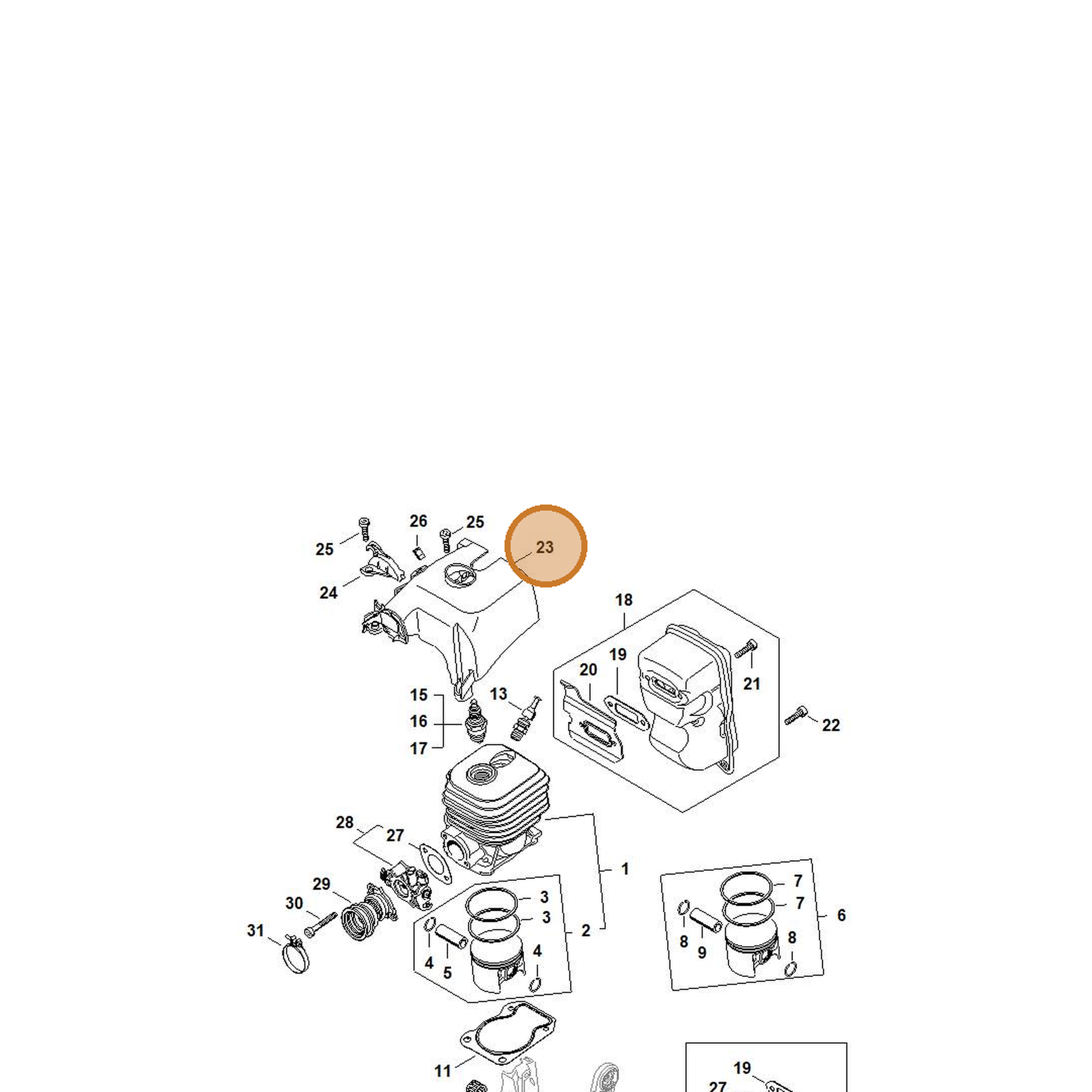 STIHL part 4250-080-0900 — IPL diagram snippet (6x zoom, amber highlight)