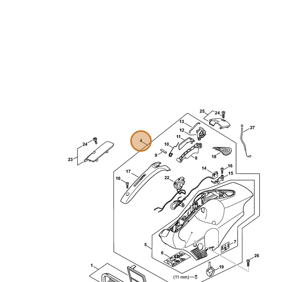 STIHL part 4250-080-1600 — IPL diagram snippet (6x zoom, amber highlight)