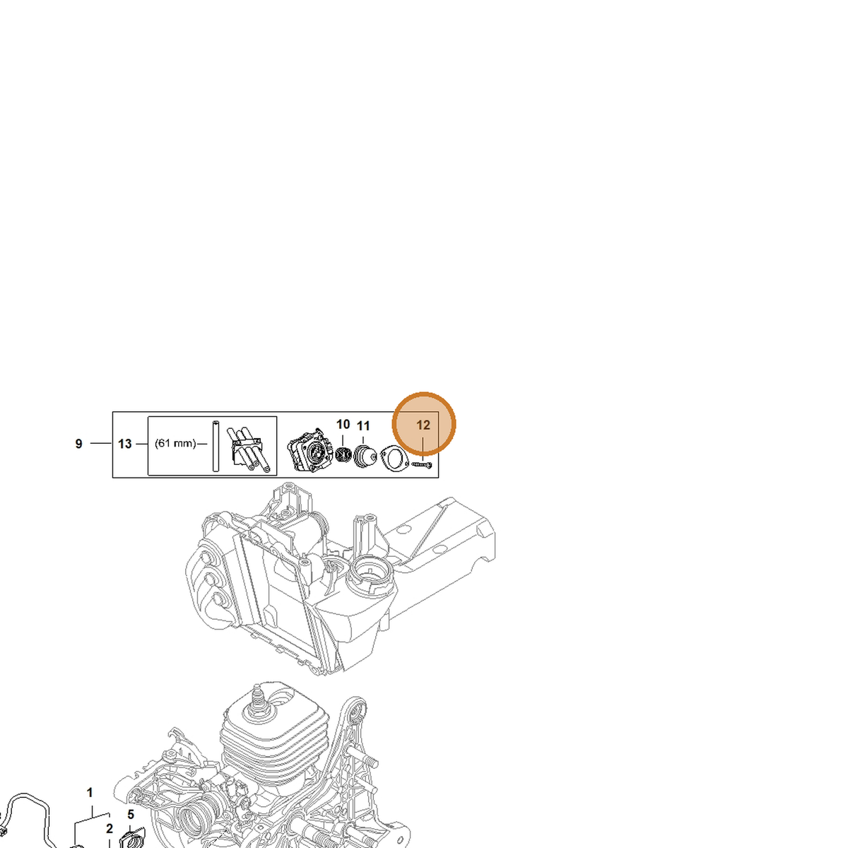 STIHL part 4250-122-7100 — IPL diagram snippet (6x zoom, amber highlight)