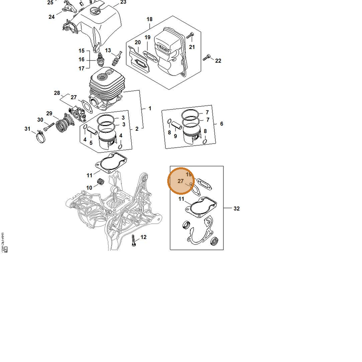 STIHL part 4250-129-0900 — IPL diagram snippet (6x zoom, amber highlight)