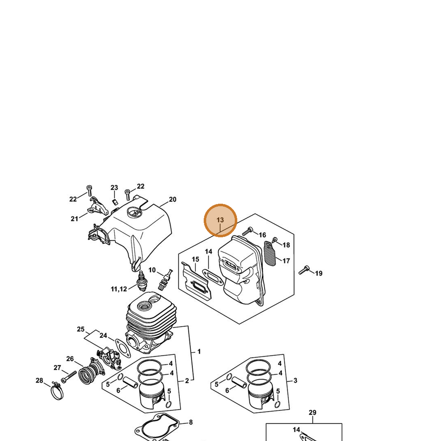 STIHL part 4250-140-0611 — IPL diagram snippet (6x zoom, amber highlight)