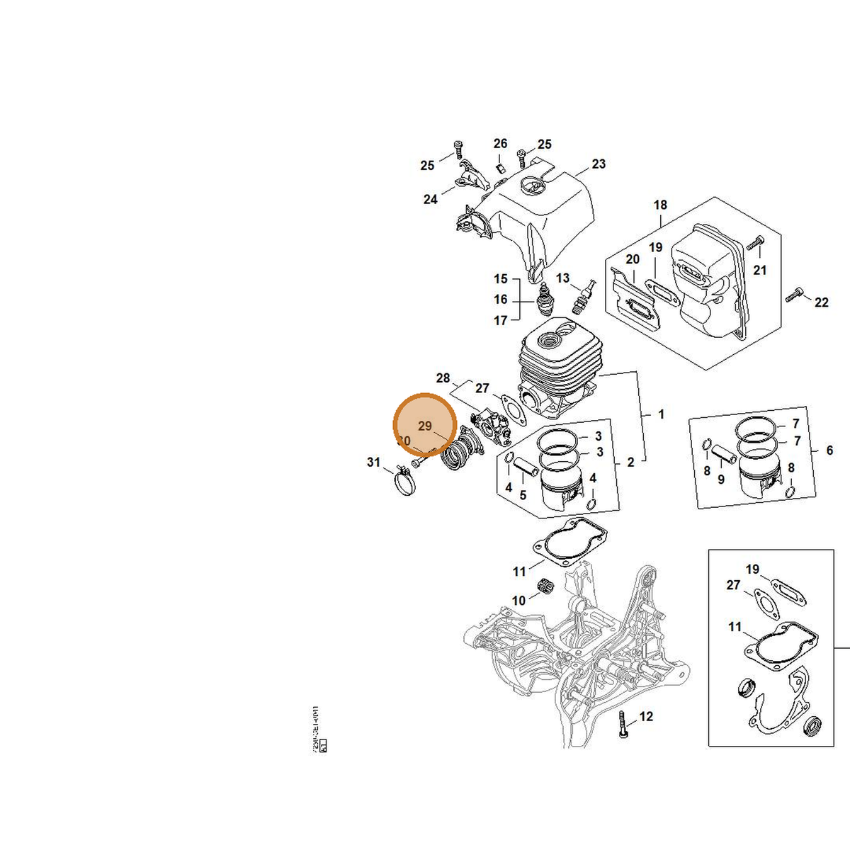 STIHL part 4250-140-2502 — IPL diagram snippet (6x zoom, amber highlight)