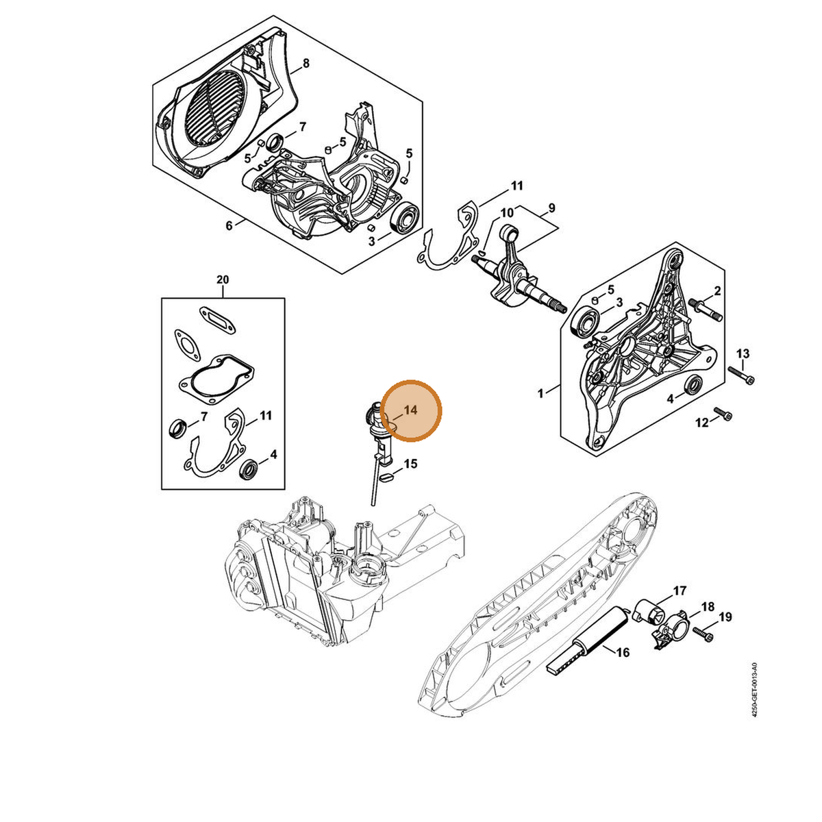STIHL part 4250-141-5400 — IPL diagram snippet (6x zoom, amber highlight)