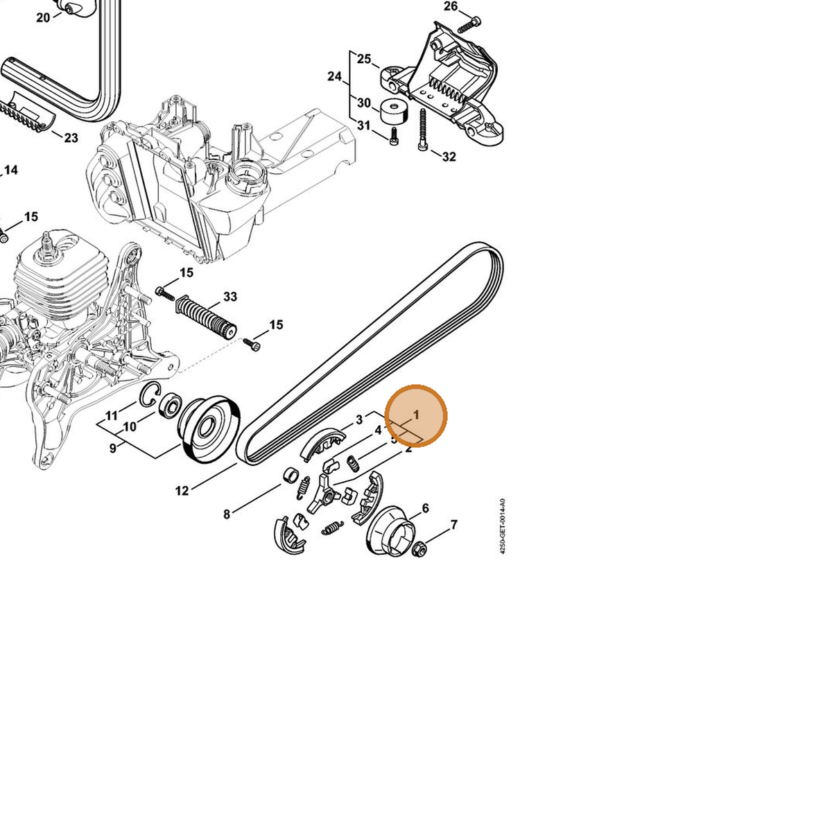 STIHL part 4250-160-2000 — IPL diagram snippet (6x zoom, amber highlight)