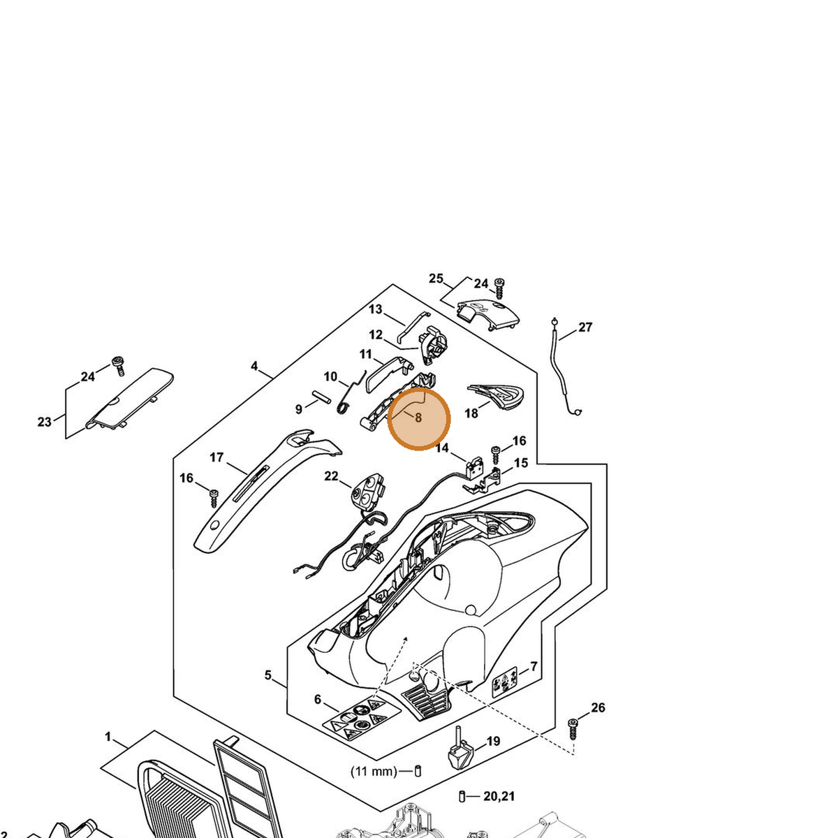 STIHL part 4250-182-1000 — IPL diagram snippet (6x zoom, amber highlight)