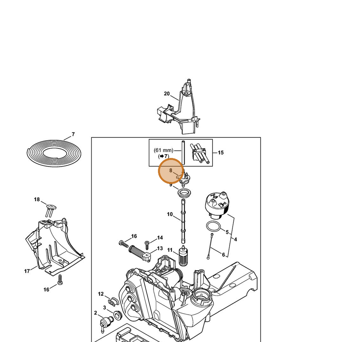 STIHL part 4250-353-2701 — IPL diagram snippet (6x zoom, amber highlight)
