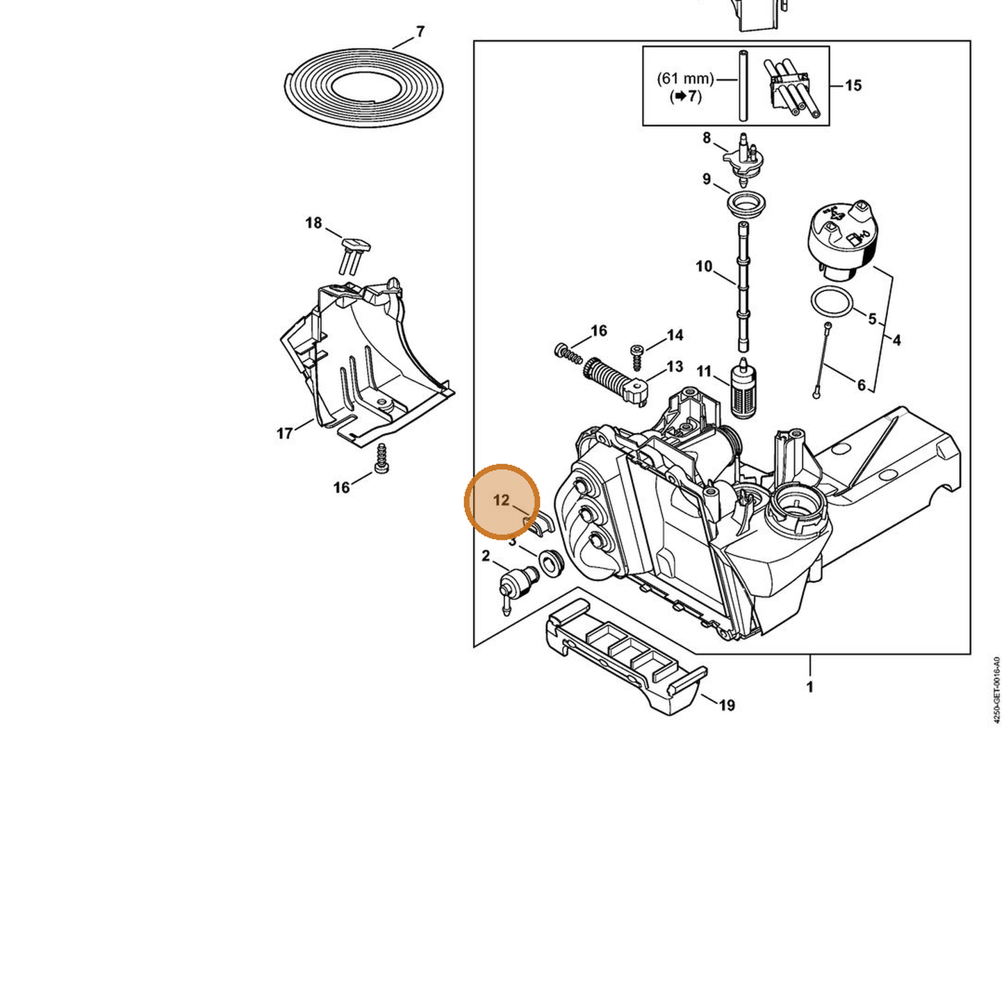 STIHL part 4250-353-9200 — IPL diagram snippet (6x zoom, amber highlight)