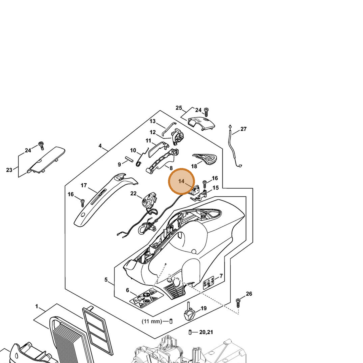 STIHL part 4250-430-0500 — IPL diagram snippet (6x zoom, amber highlight)