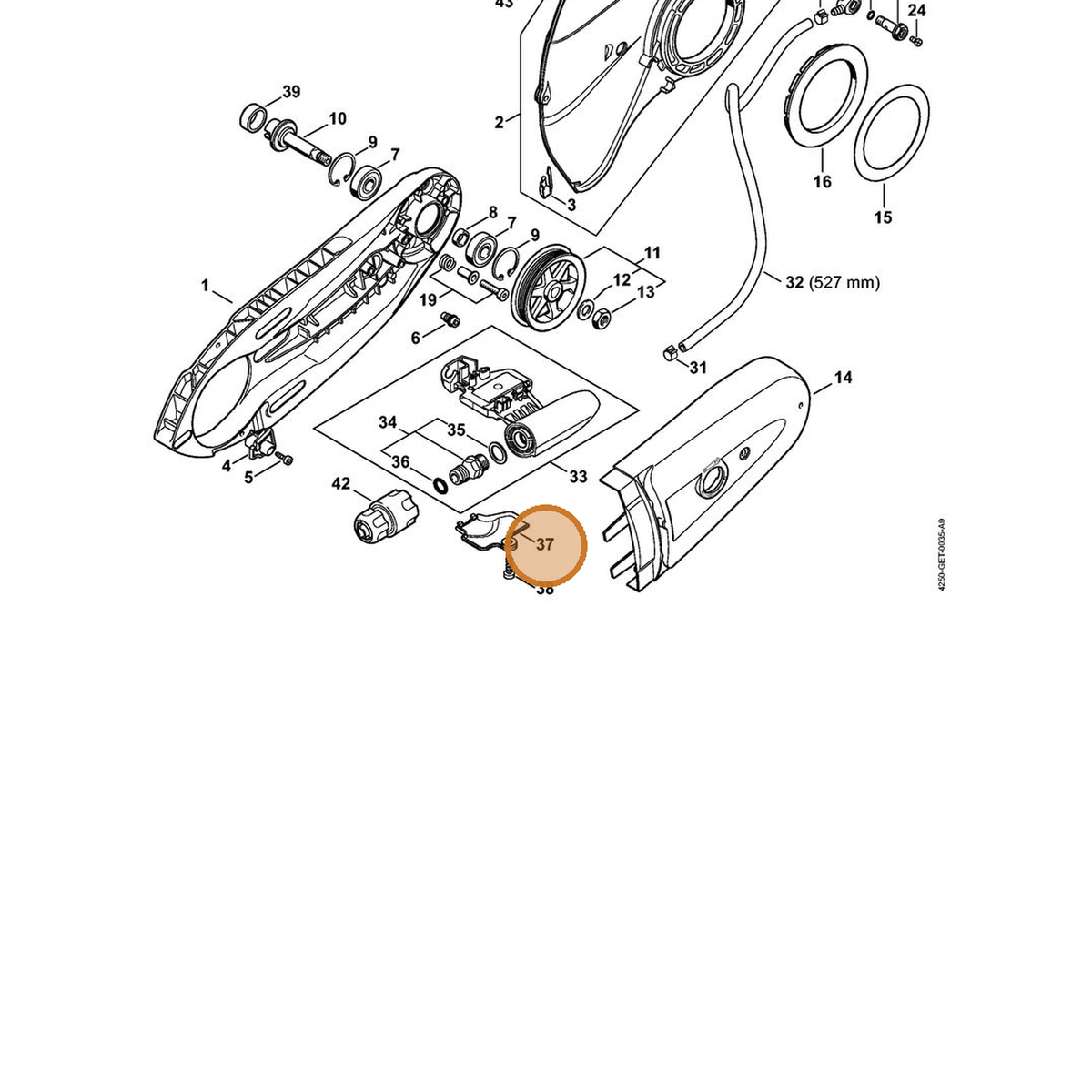 STIHL part 4250-676-4900 — IPL diagram snippet (6x zoom, amber highlight)