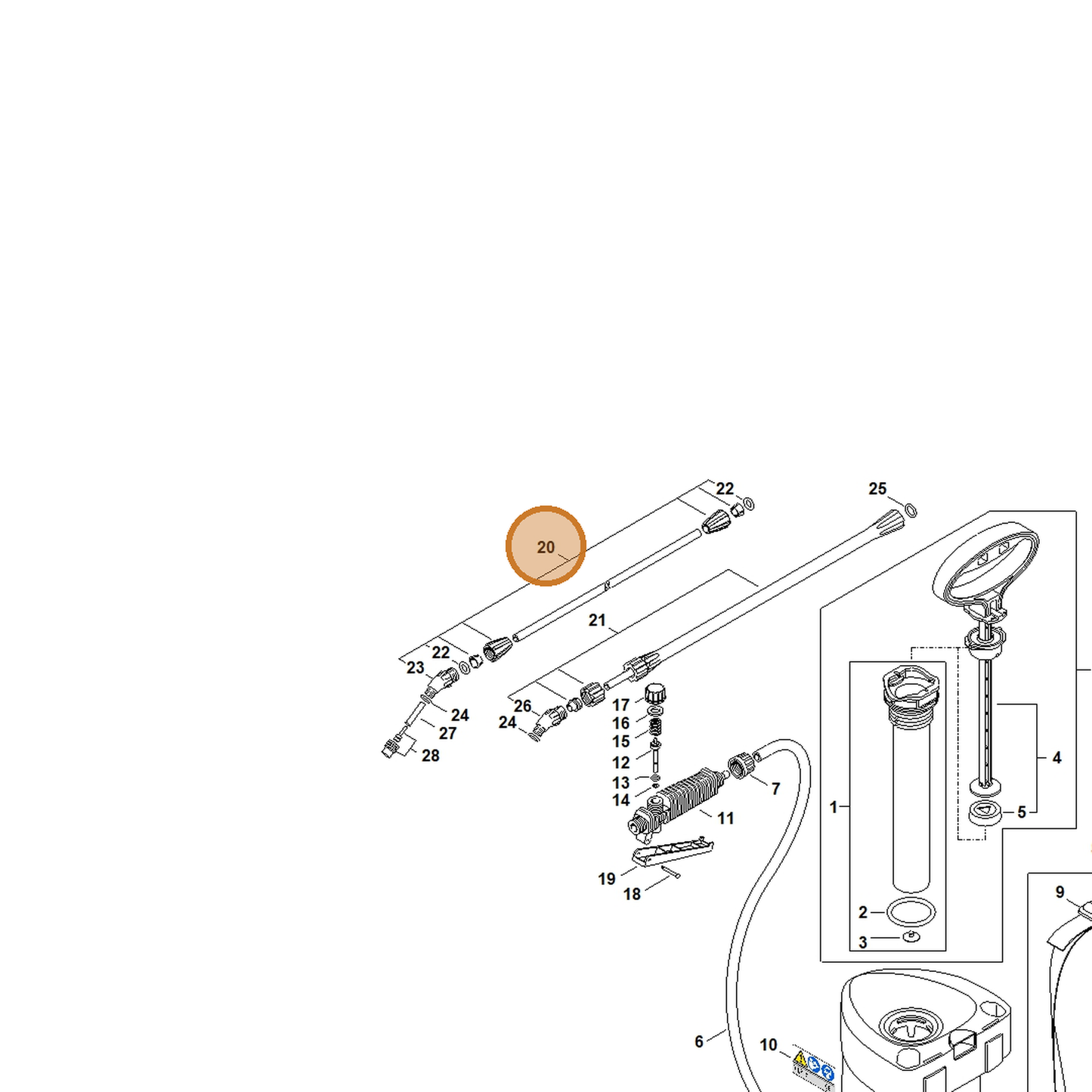 STIHL part 4255-500-0904 — IPL diagram snippet (6x zoom, amber highlight)